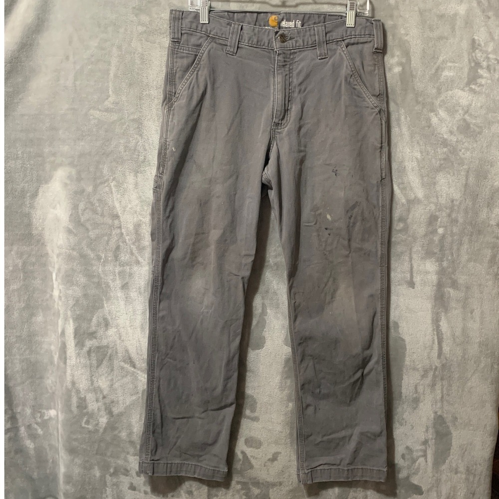 Carhartt Relaxed Fit Canvas Work Pants Grey Carpenter Utility Mens 32x30 Flaw